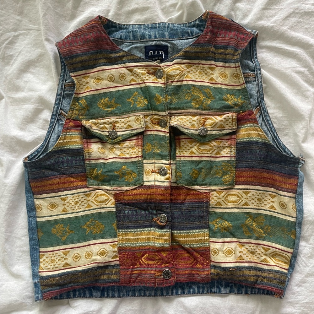 Vintage Gap Denim Patchwork Vest (Large) - image 1